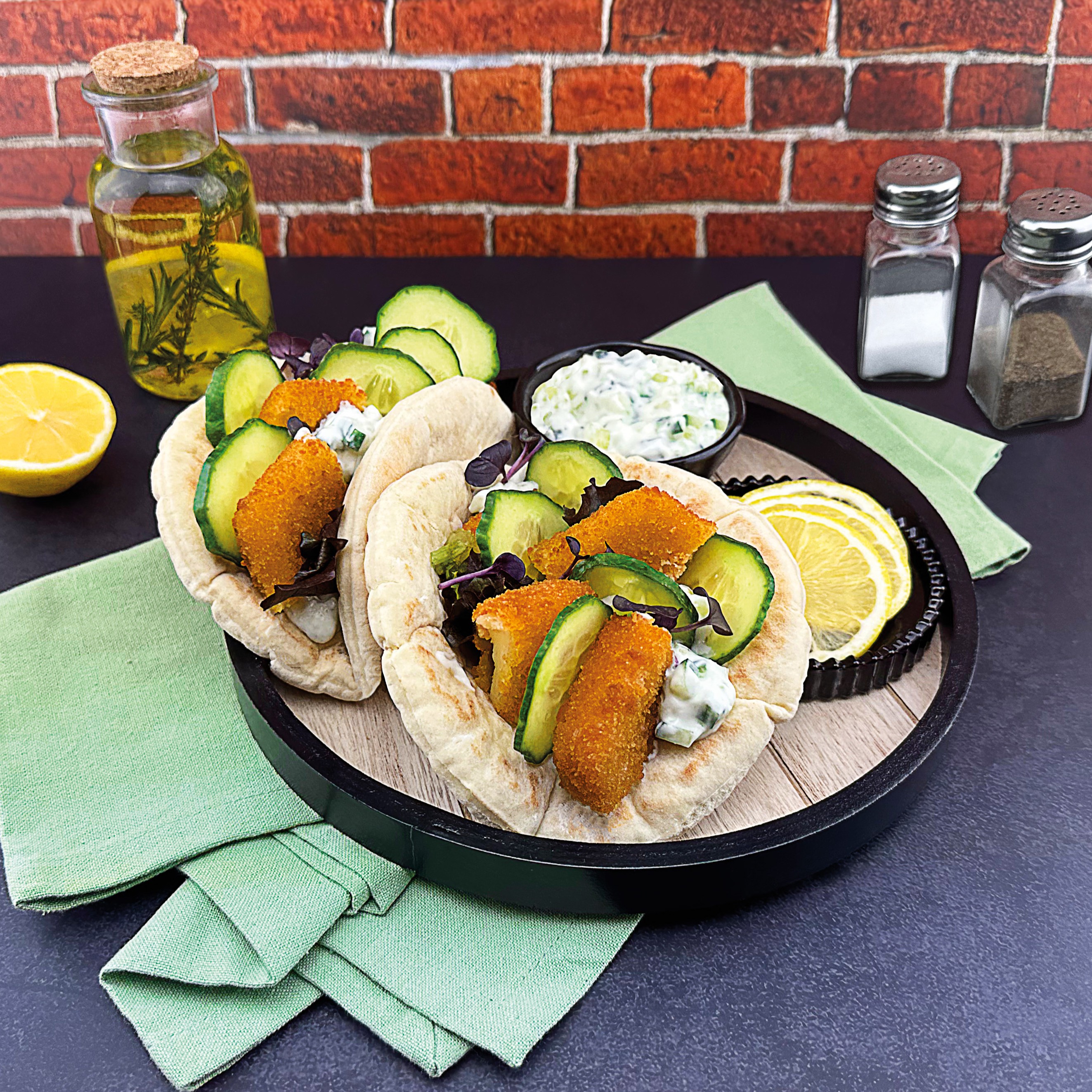 Kashkaval Pane im Pitabrot mit Tzatziki